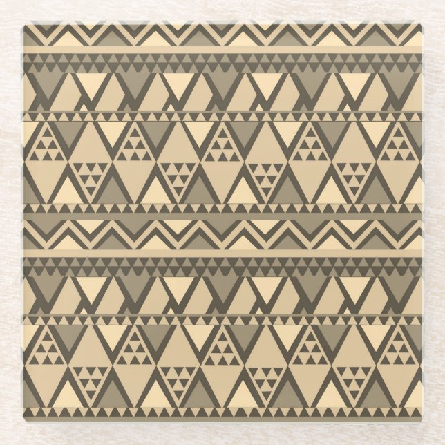 Posavasos De Vidrio Patrón de arte tribal simple marrón (Anverso)