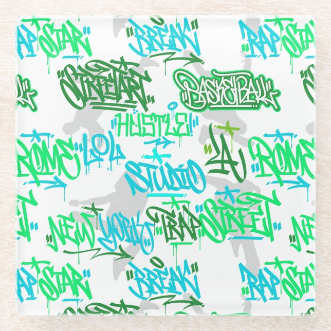Posavasos De Vidrio Patrón de Artes de Hip Hop Street (Anverso)