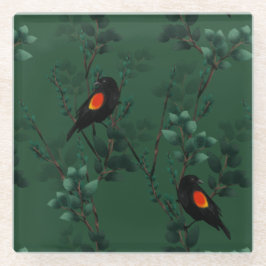 Posavasos De Vidrio Patrón de ave negra de ala roja