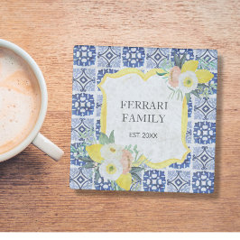 Posavasos De Vidrio Patrón de baldosas mediterráneas italianas de limó