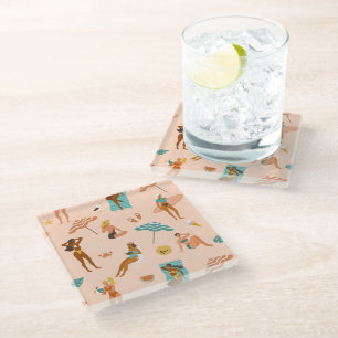 Posavasos De Vidrio Patrón de bañadores de sol en la playa