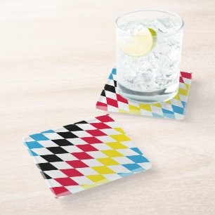 Posavasos De Vidrio Patrón de bandera de diamante azul amarillo rojo n