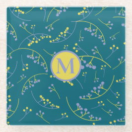 Posavasos De Vidrio Patrón de berry amarillo lilac monocasco moderno