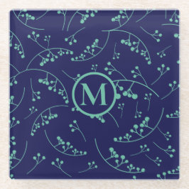 Posavasos De Vidrio Patrón de berry turquesa verde azulado monocasco m