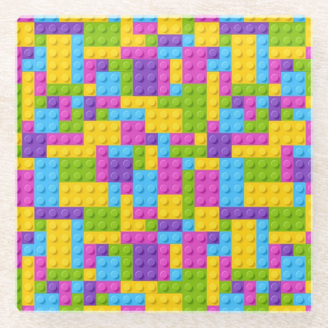 Posavasos De Vidrio Patrón de bloques de construcción de plástico (Anverso)