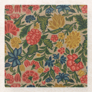 Posavasos De Vidrio Patrón de bordado floral vintage de crewel