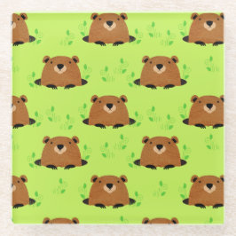 Posavasos De Vidrio Patrón de bosque adorable Groundhog