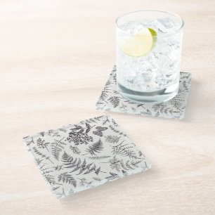 Posavasos De Vidrio Patrón de botánica y mariposa de época