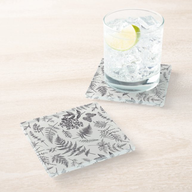 Posavasos De Vidrio Patrón de botánica y mariposa de época (Angular)