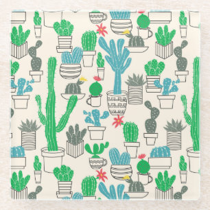 Posavasos De Vidrio Patrón de cacti floral natural