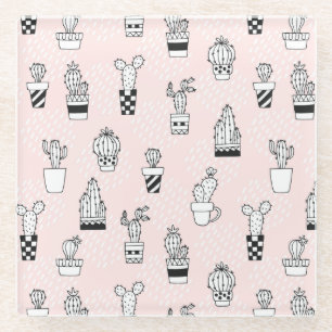 Posavasos De Vidrio Patrón de cactus dibujado a mano