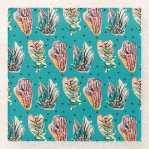 Posavasos De Vidrio Patrón de Cactus Gráficos Suculentos
