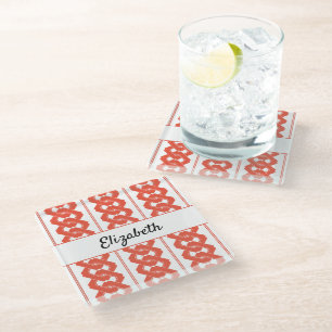 Posavasos De Vidrio Patrón de cadena asiática tradicional con nombre