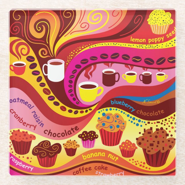 Posavasos De Vidrio Patrón de café y muffins (Anverso)
