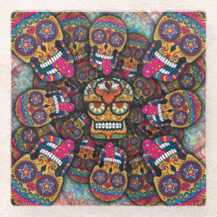 Posavasos De Vidrio Patrón de calaveras azucareras
