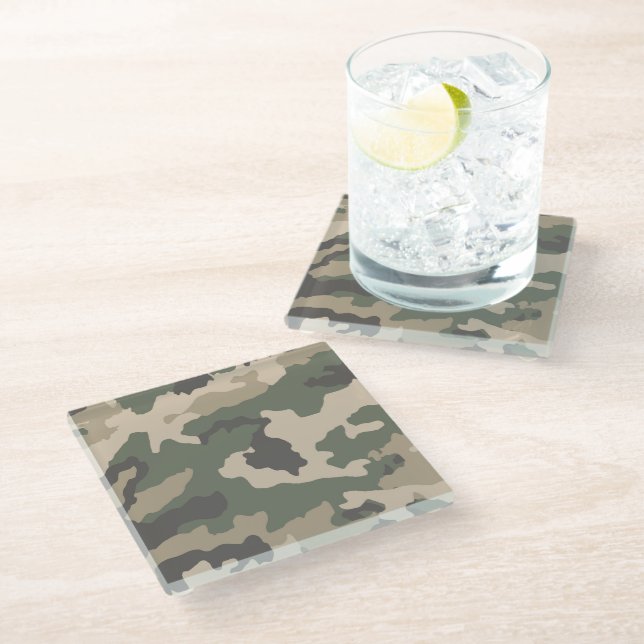Posavasos De Vidrio Patrón de Camo Verde (Angular)