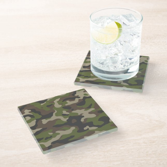 Posavasos De Vidrio Patrón de camuflaje verde (Angular)