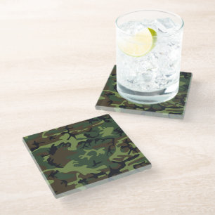Posavasos De Vidrio Patrón de camuflaje verde, patrón militar, ejércit