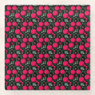 Posavasos De Vidrio Patrón de Cereza Adorable Estética Cereza Roja S