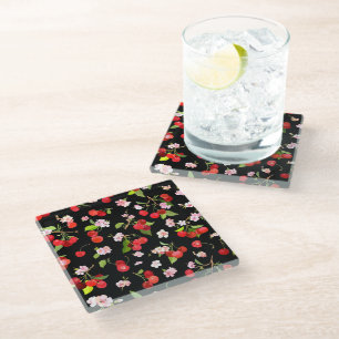 Posavasos De Vidrio Patrón de cerezas 2