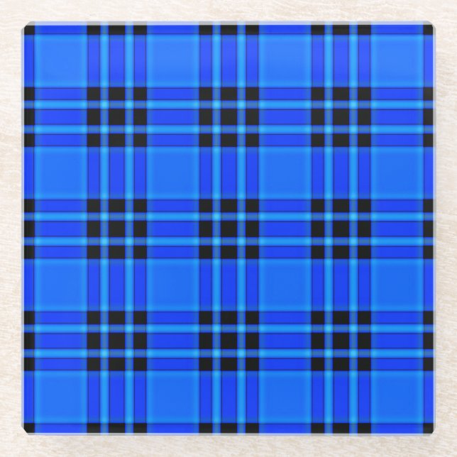 Posavasos De Vidrio Patrón de cheques negros reales azul-57686 (Anverso)
