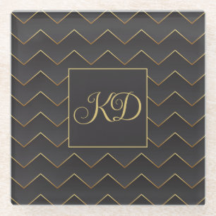 Posavasos De Vidrio Patrón de Chevron de Zig Zag Gold