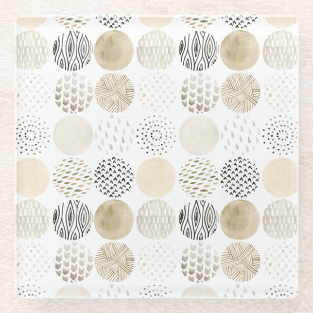Posavasos De Vidrio Patrón de círculo neutro abstracto (Anverso)