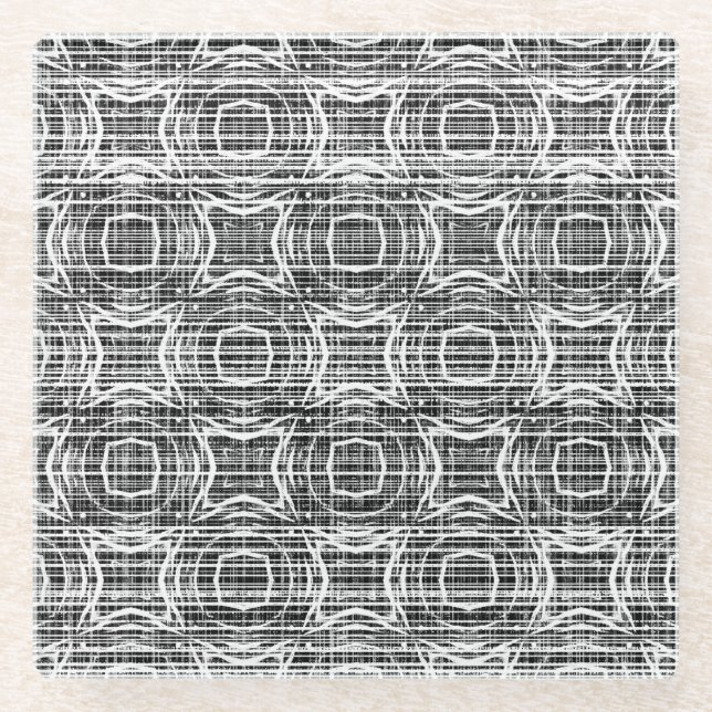 Posavasos De Vidrio Patrón de círculos de verificación negros, blancos (Anverso)