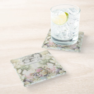 Posavasos De Vidrio Patrón de Collage de Rosas Chic de Shabby