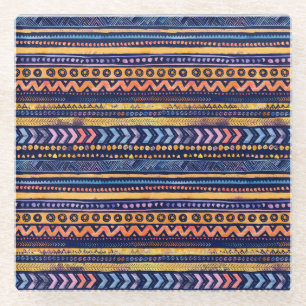 Posavasos De Vidrio Patrón de color de agua tribal étnico oscuro