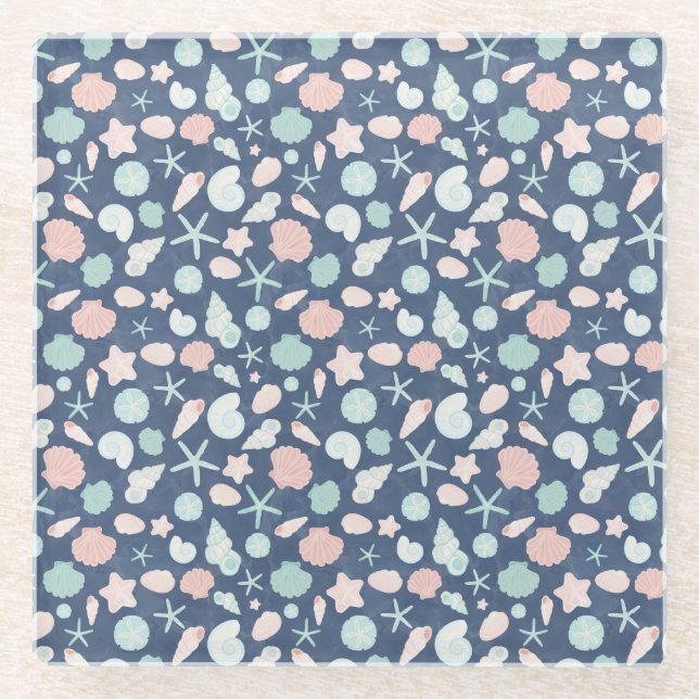 Posavasos De Vidrio patrón de conchas marinas (Anverso)