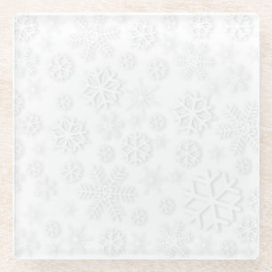 Posavasos De Vidrio Patrón de copo de nieve blanco minimalista