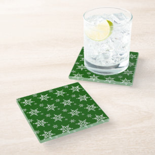 Posavasos De Vidrio Patrón de copo de nieve, copos de nieve blancos, n