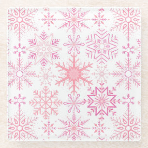 Posavasos De Vidrio Patrón de copo de nieve Rosa