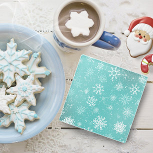 Posavasos De Vidrio Patrón de copos de nieve azul turquesa suave escar