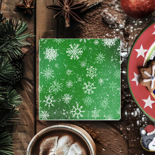 Posavasos De Vidrio Patrón de copos de nieve verdes Fiesta Vacaciones 