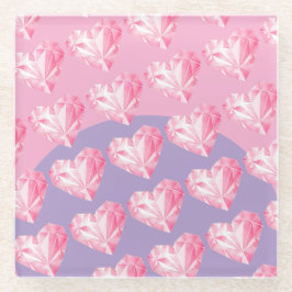 Posavasos De Vidrio Patrón de Corazón de Diamante Rosa – Lindo y Elega