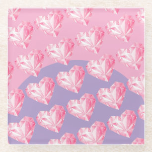 Posavasos De Vidrio Patrón de Corazón de Diamante Rosa – Lindo y Elega