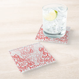 Posavasos De Vidrio Patrón de corazón rojo y rosa