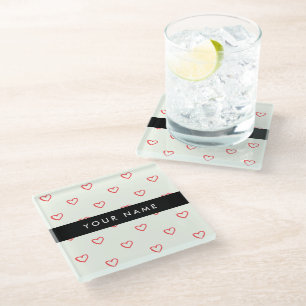 Posavasos De Vidrio Patrón de corazones rojos, amor, tu nombre, person