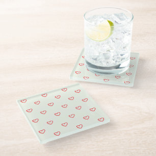 Posavasos De Vidrio Patrón de Corazones Rojos, Lindo, Amor