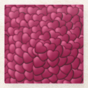 Posavasos De Vidrio Patrón de Corazones Rojos Románticos en 3D-32322