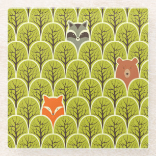 Posavasos De Vidrio Patrón de cosecha de animales de bosque