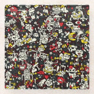 Posavasos De Vidrio Patrón de cosecha de Halloween Mini Doodle