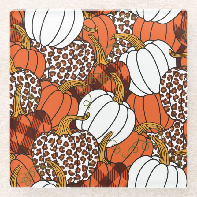 Posavasos De Vidrio Patrón de cosecha de la calabaza de mosaico (Anverso)