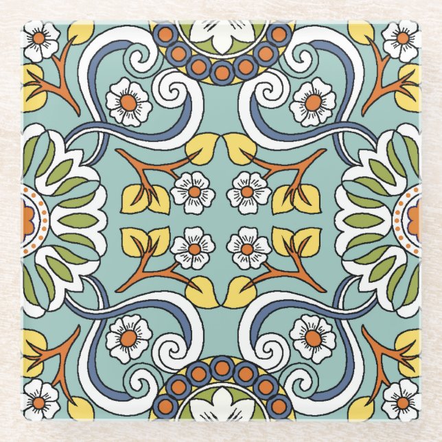 Posavasos De Vidrio Patrón de cosecha de medallón de estilo turco (Anverso)