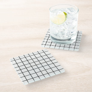Posavasos De Vidrio Patrón de cuadrícula blanca negra