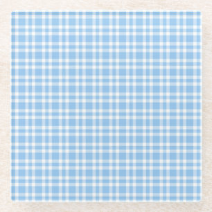 Posavasos De Vidrio Patrón de Cuadro Escocés Azul Blanco
