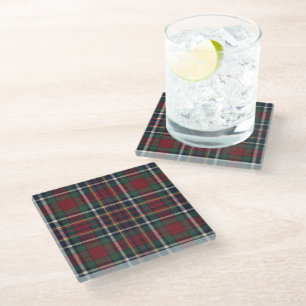 Posavasos De Vidrio Patrón de Cuadro Escocés Rojo Clásico Verde Azul O