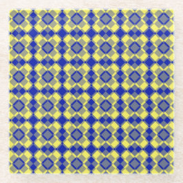 Posavasos De Vidrio Patrón de cuadros Argyle azul amarillo